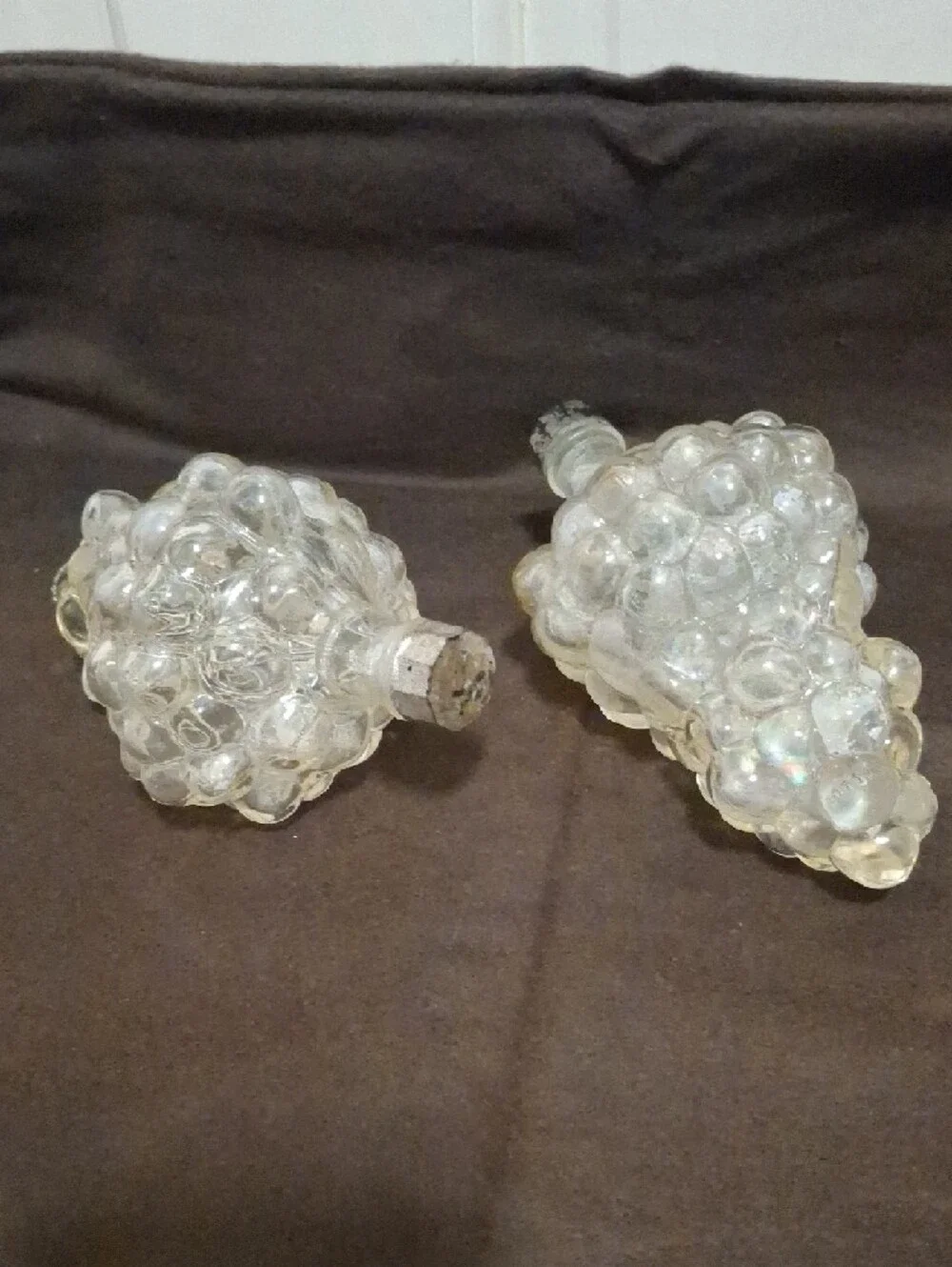 Vintage Glass Grape Cluster Decanters - Clear Iridescent Made In France MCM